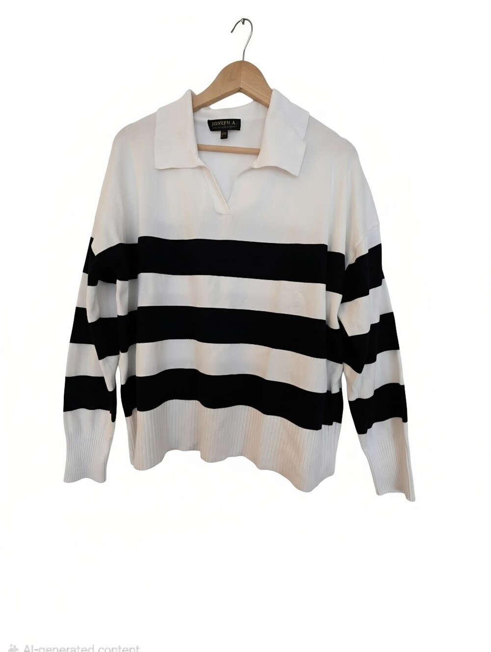 Joseph A. White and Black Horizontal Stripe V-Neck Polo Sweater XXL